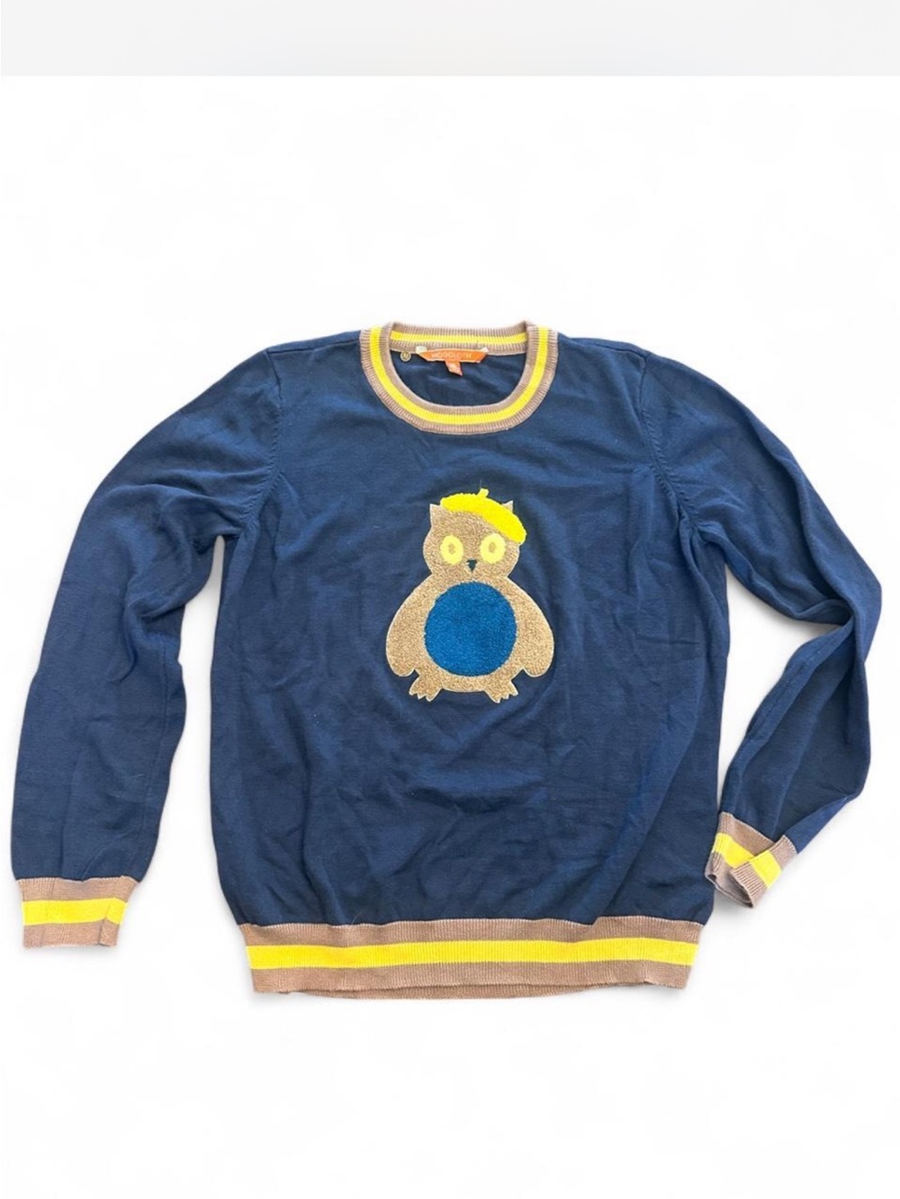 ModCloth Navy Crewneck Sweater with Owl Patch- see description for size